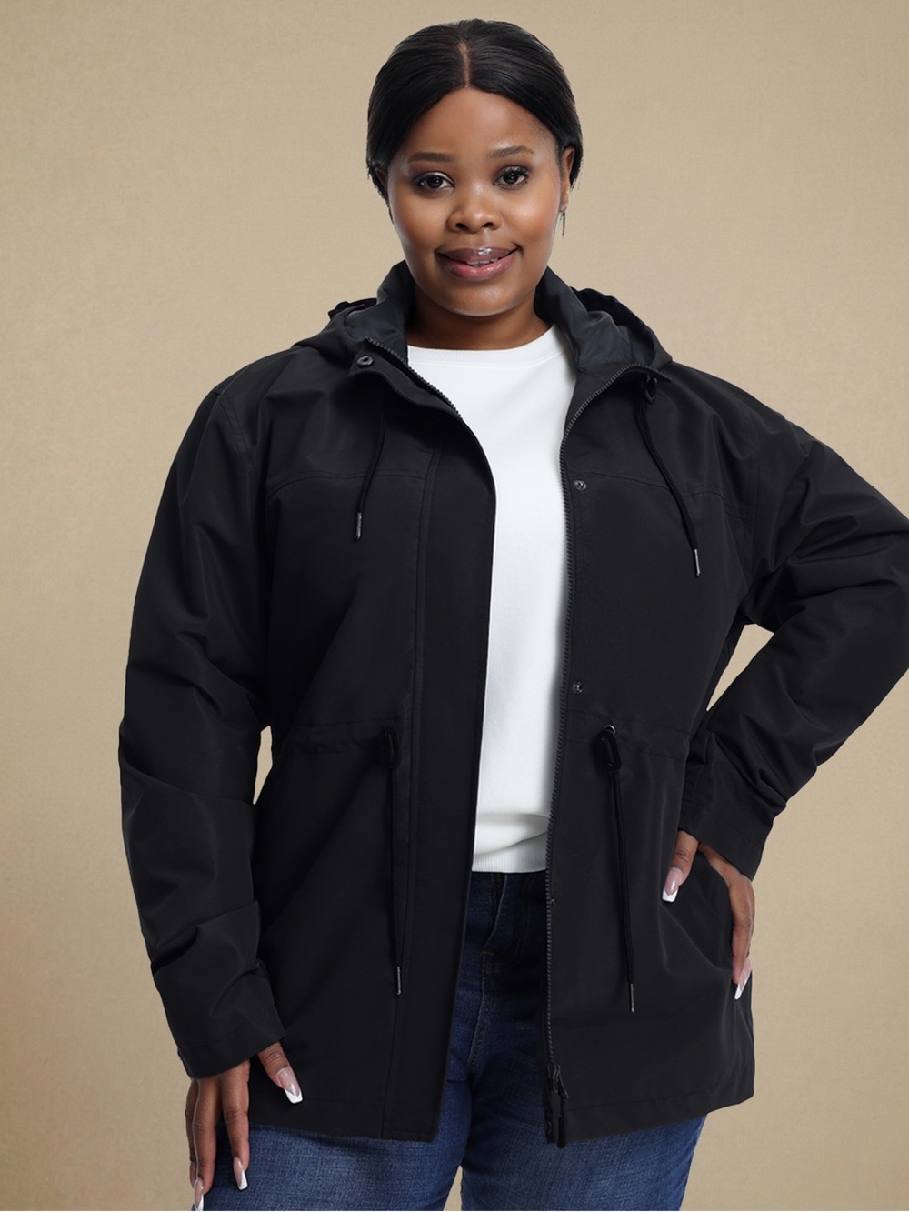 HHE Black Hooded Windbreaker Jacket - Women's Casual Outerwear size 2X